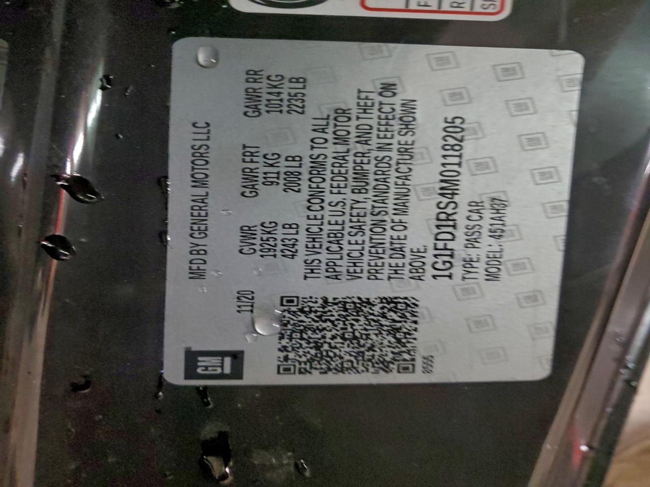 2021 Chevrolet Camaro Lt VIN: 1G1FD1RS4M0118205 Lot: 94318485