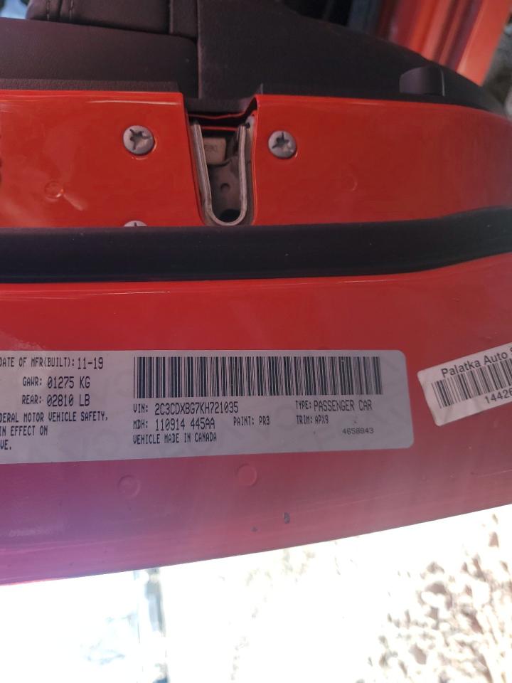 2019 Dodge Charger Sxt VIN: 2C3CDXBG7KH721035 Lot: 92660665