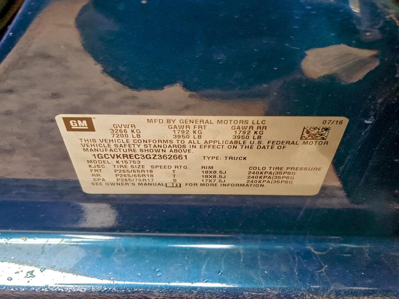 2016 Chevrolet Silverado K1500 Lt VIN: 1GCVKREC3GZ362661 Lot: 93970895
