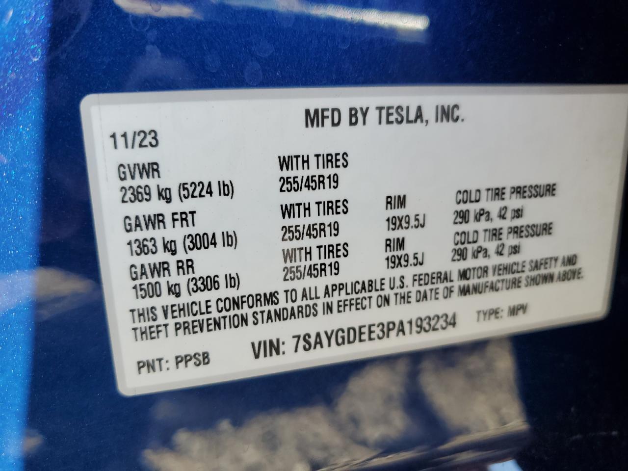 2023 Tesla Model Y VIN: 7SAYGDEE3PA193234 Lot: 92285265