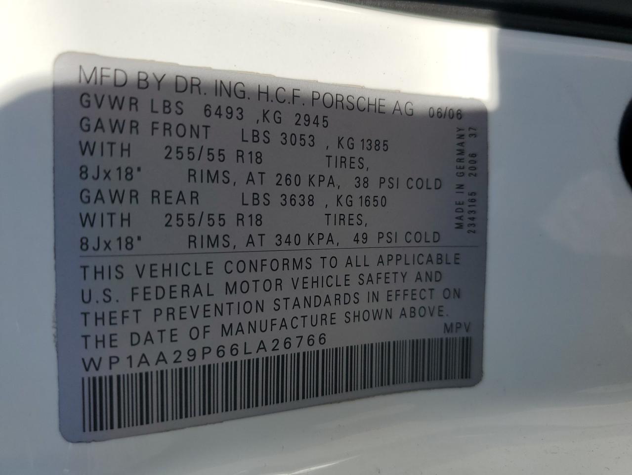 2006 Porsche Cayenne VIN: WP1AA29P66LA26766 Lot: 90947685