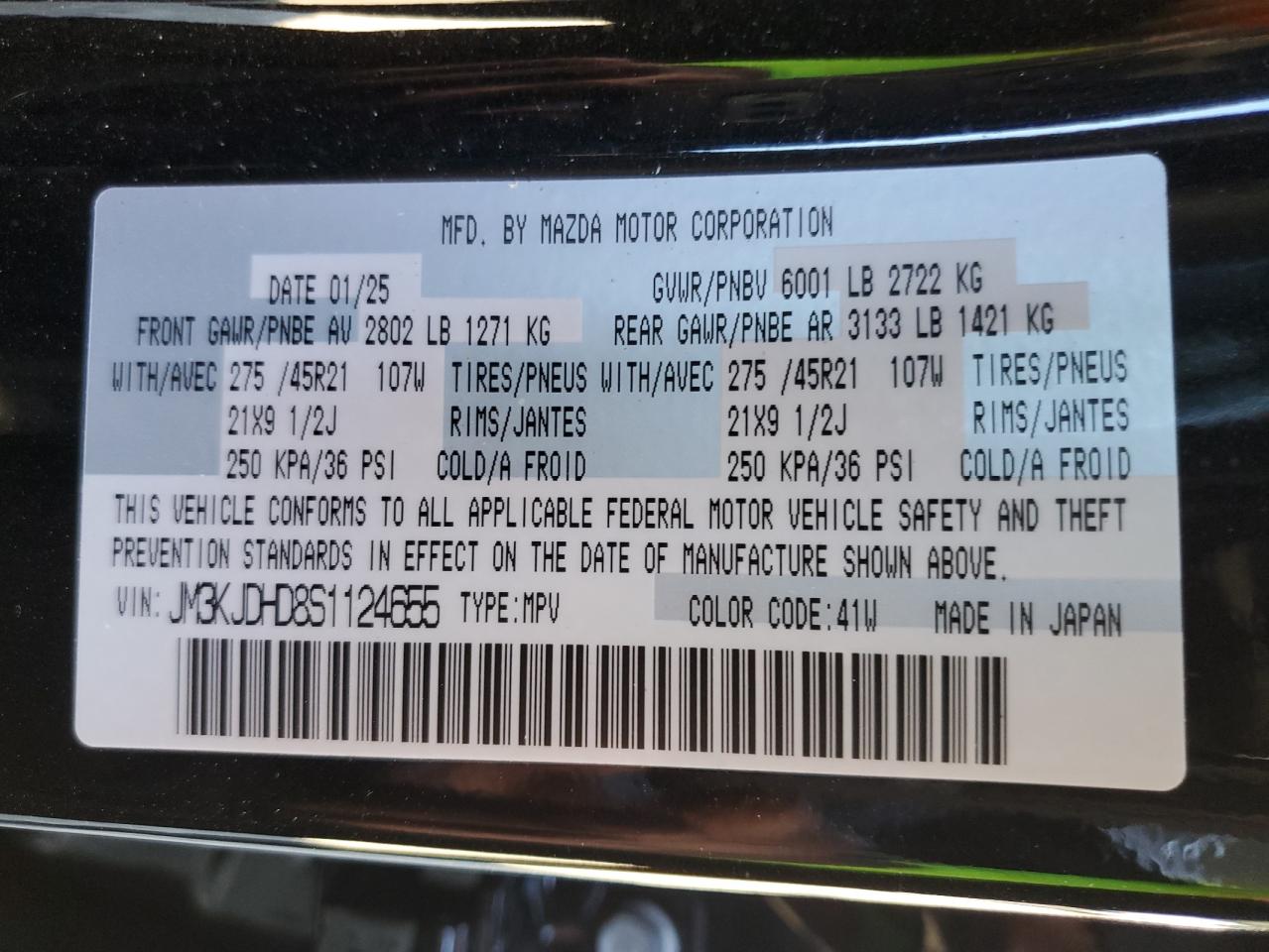 2025 Mazda Cx-70 Premium VIN: JM3KJDHD8S1124655 Lot: 91777465