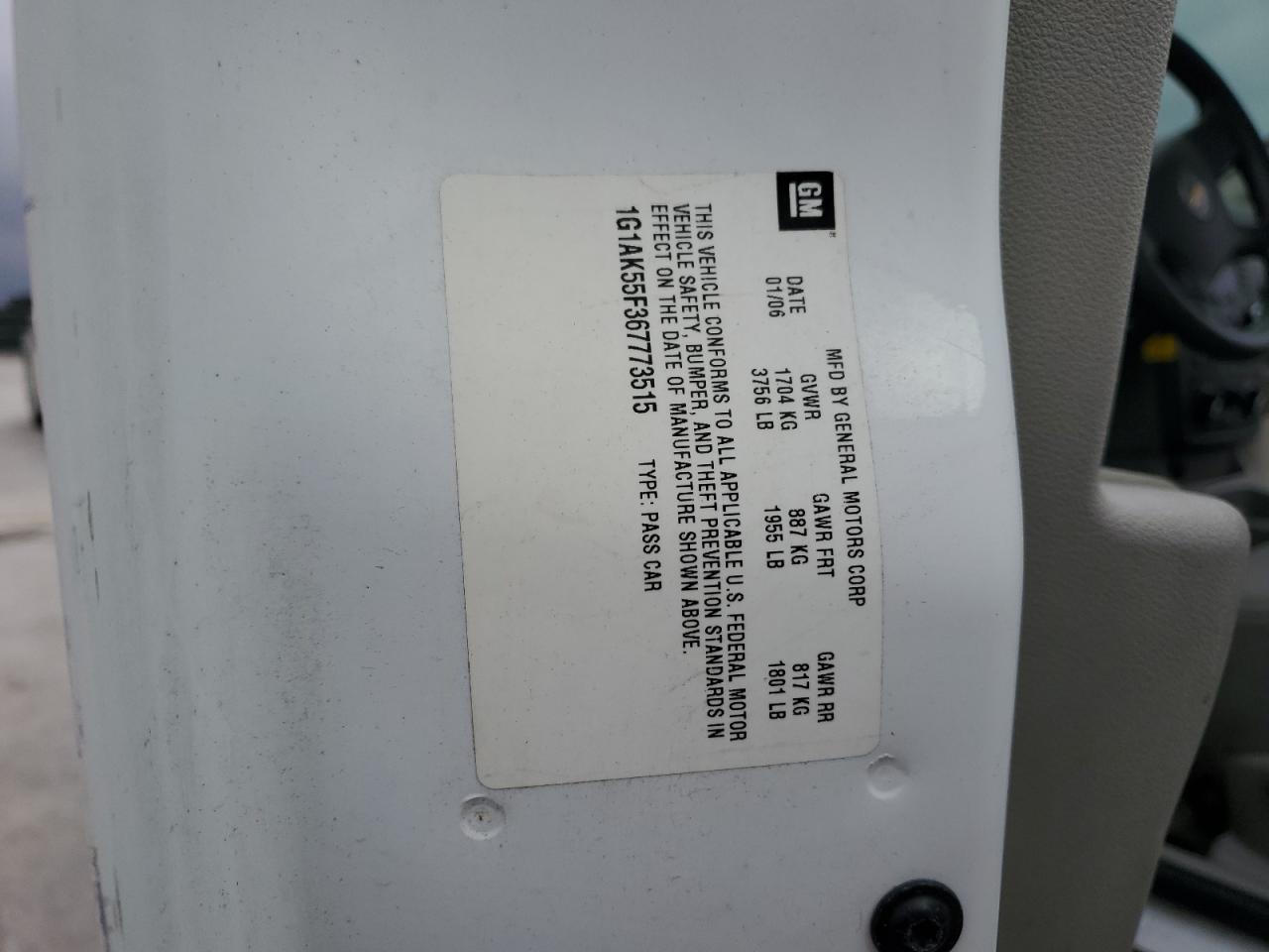 2006 Chevrolet Cobalt Ls VIN: 1G1AK55F367773515 Lot: 92044975