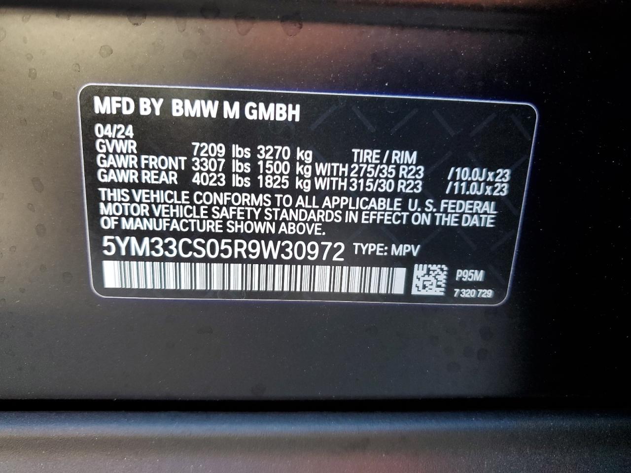 2024 BMW Xm Label VIN: 5YM33CS05R9W30972 Lot: 92743585