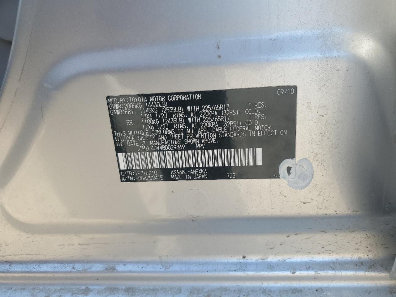 2011 Toyota Rav4 VIN: JTMZF4DV4BD029869 Lot: 91939955