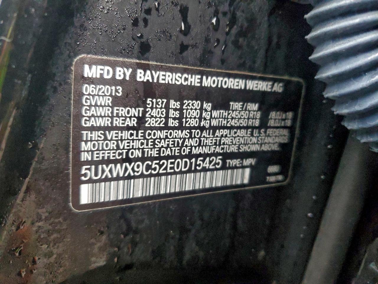 2014 BMW X3 xDrive28I VIN: 5UXWX9C52E0D15425 Lot: 94181515