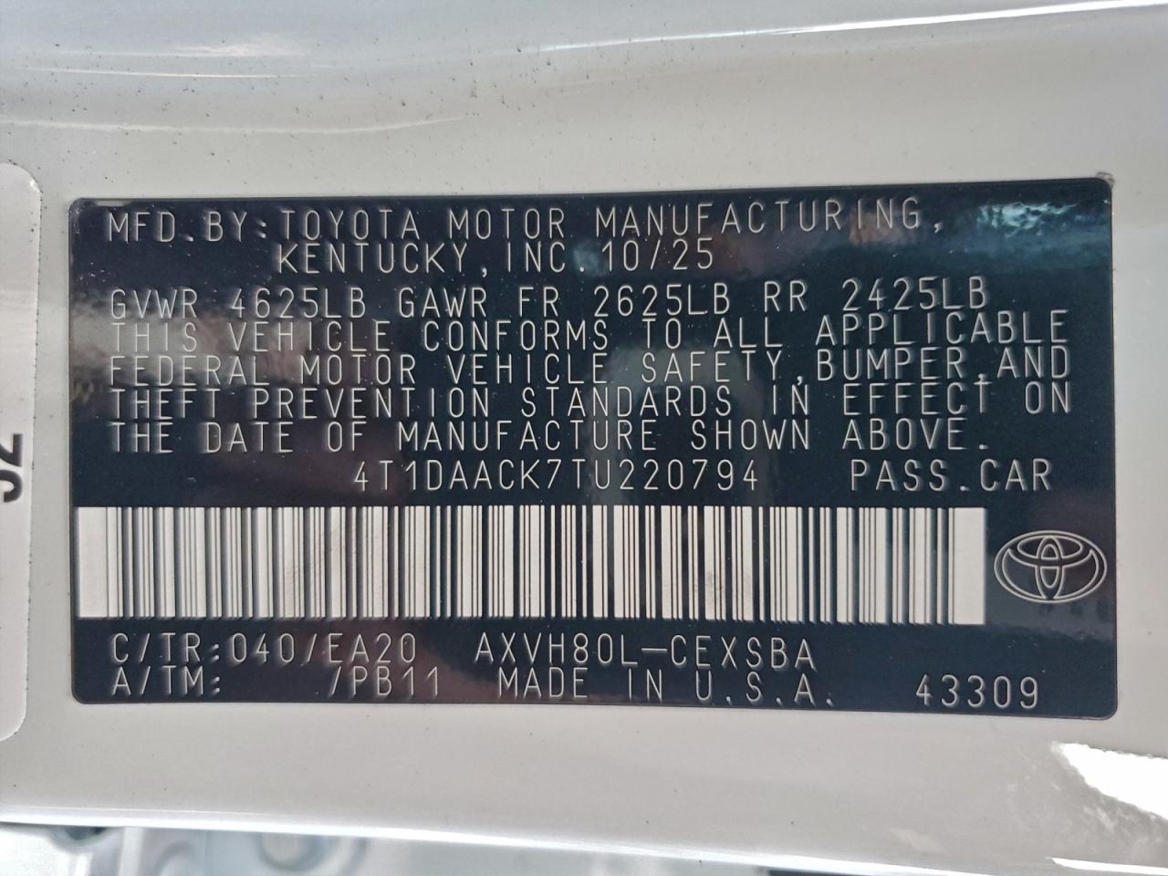 2026 Toyota Camry Xse VIN: 4T1DAACK7TU220794 Lot: 94772905