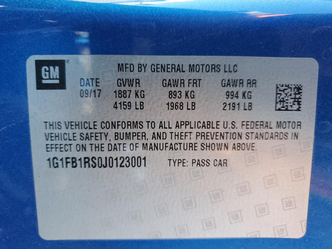 2018 Chevrolet Camaro Lt VIN: 1G1FB1RS0J0123001 Lot: 91143665