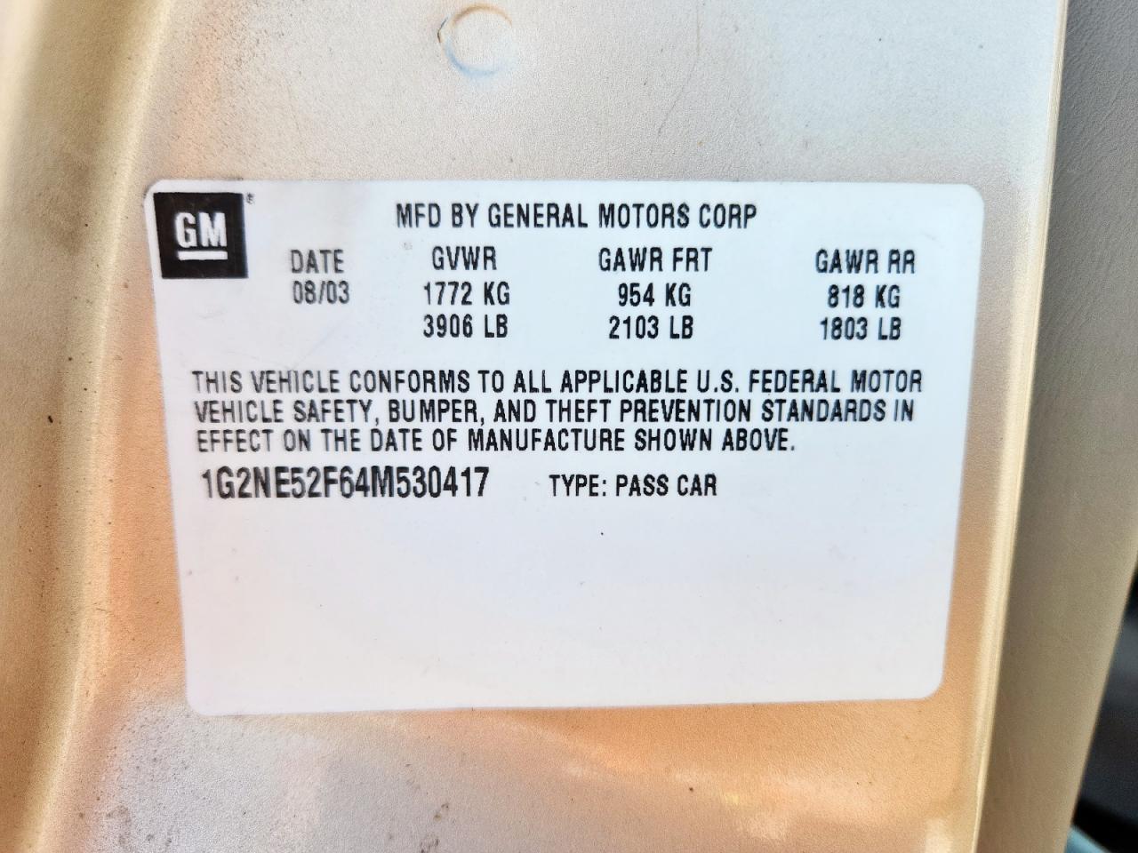 2004 Pontiac Grand Am Se VIN: 1G2NE52F64M530417 Lot: 91844485