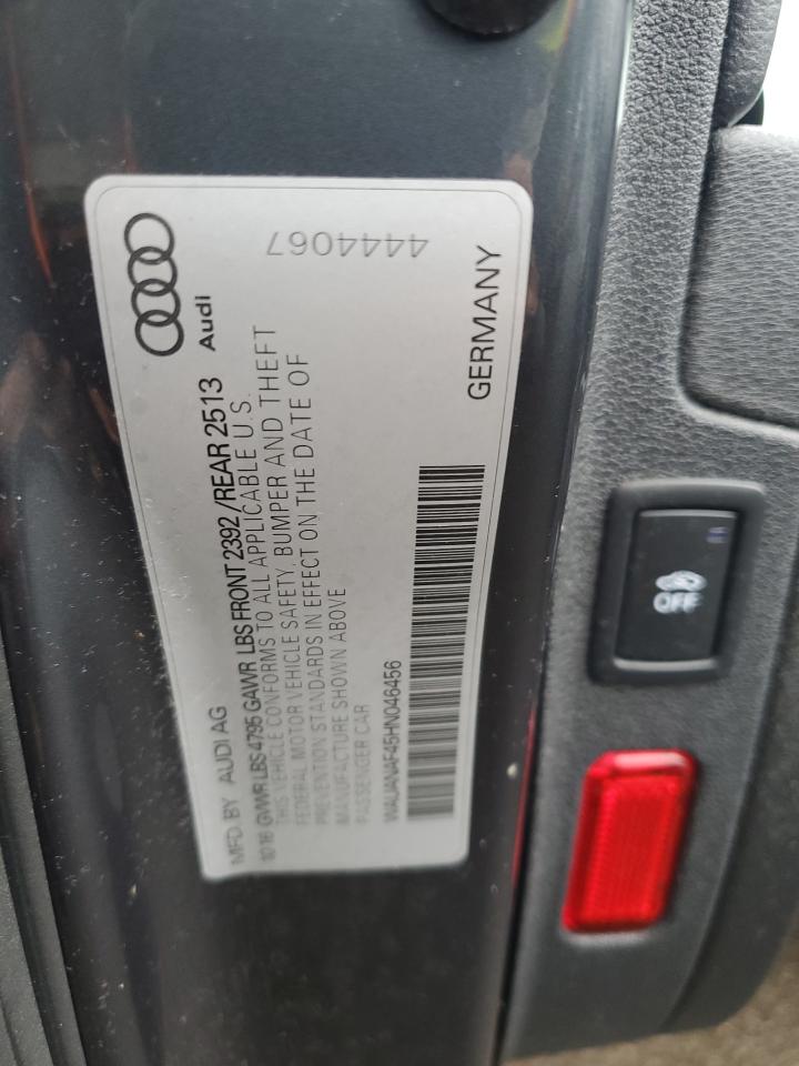 2017 Audi A4 Premium VIN: WAUANAF45HN046456 Lot: 91285615