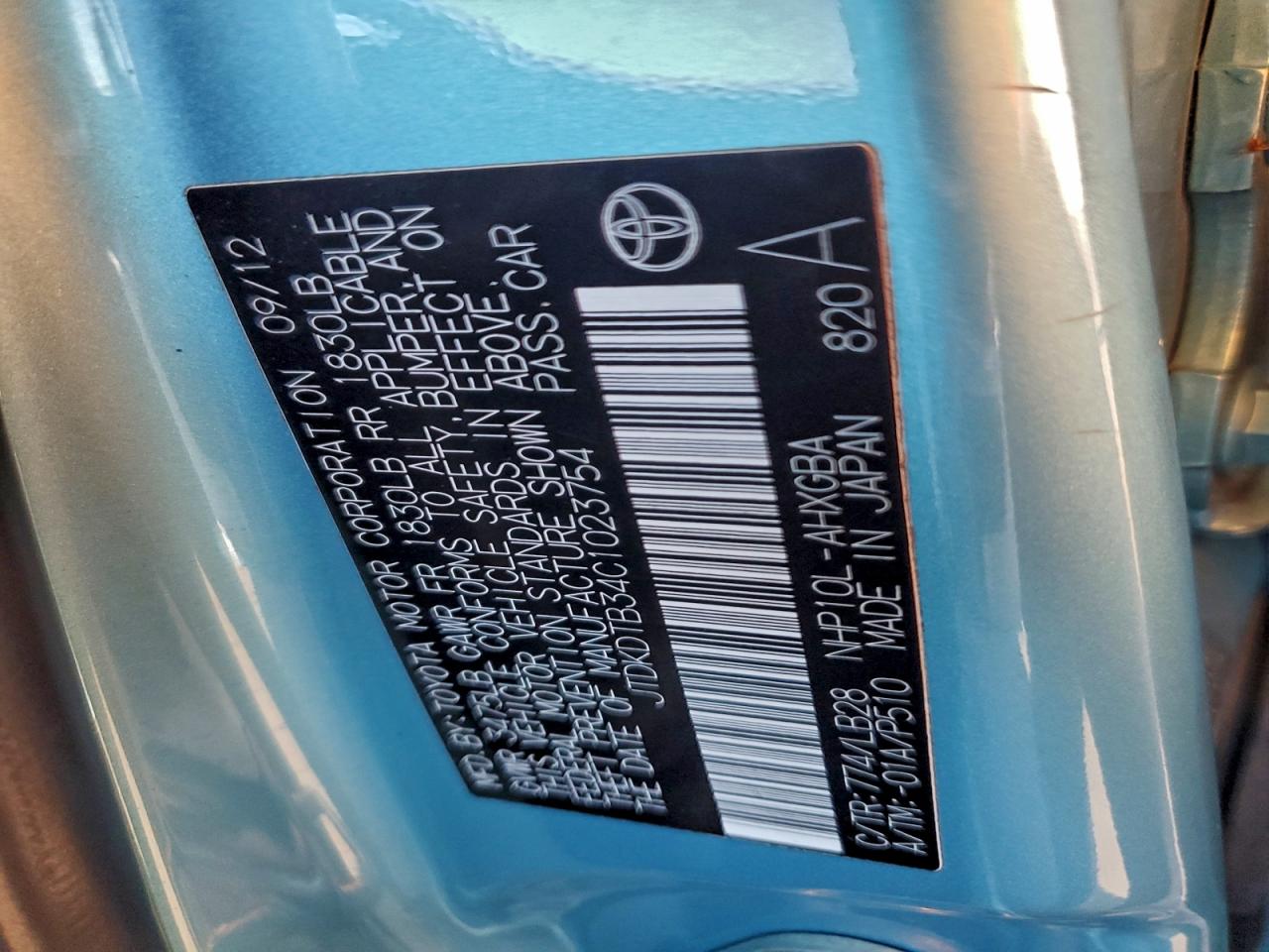 2012 Toyota Prius C VIN: JTDKDTB34C1023754 Lot: 93490665