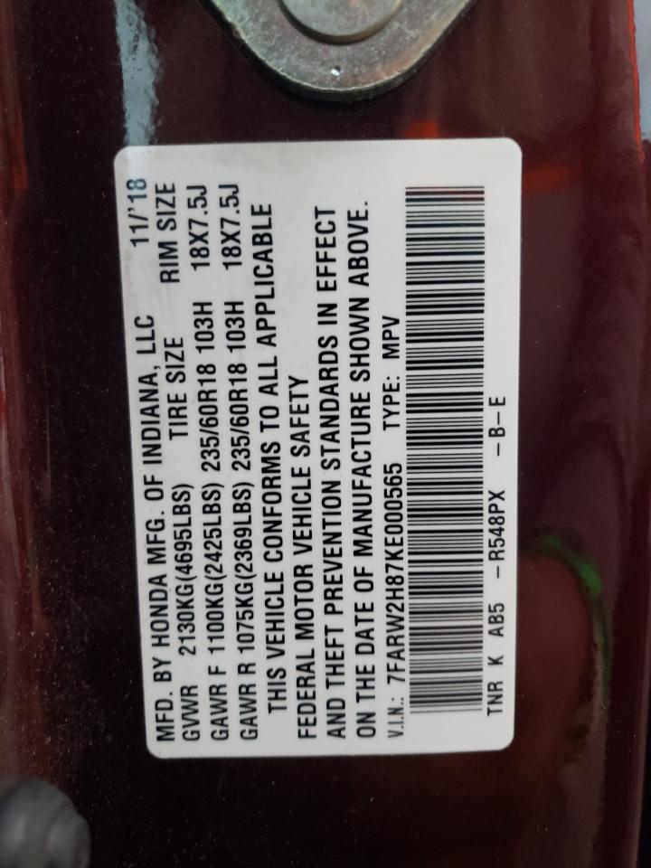 2019 Honda Cr-V Exl VIN: 7FARW2H87KE000565 Lot: 91132125