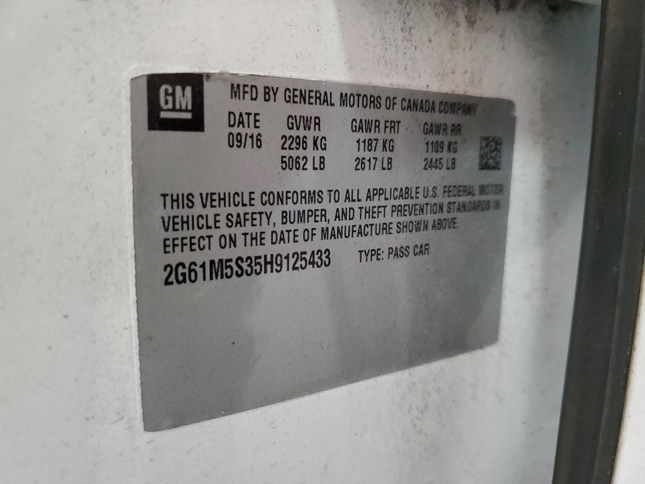 2017 Cadillac Xts Luxury VIN: 2G61M5S35H9125433 Lot: 93707485