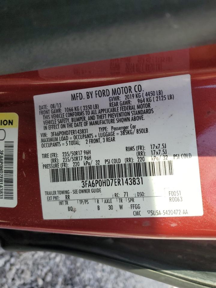 2014 Ford Fusion Se VIN: 3FA6P0HD7ER143831 Lot: 93001385