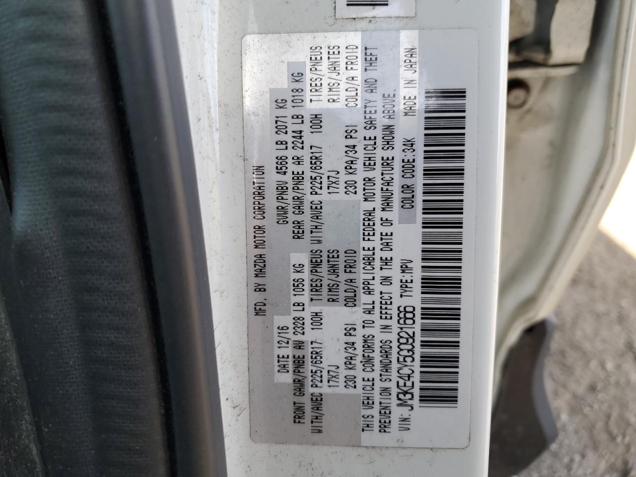 2016 Mazda Cx-5 Touring VIN: JM3KE4CY5G0921666 Lot: 91113375