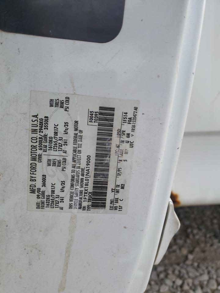 2001 Ford F150 VIN: 1FTRX18L01NA19000 Lot: 92156795