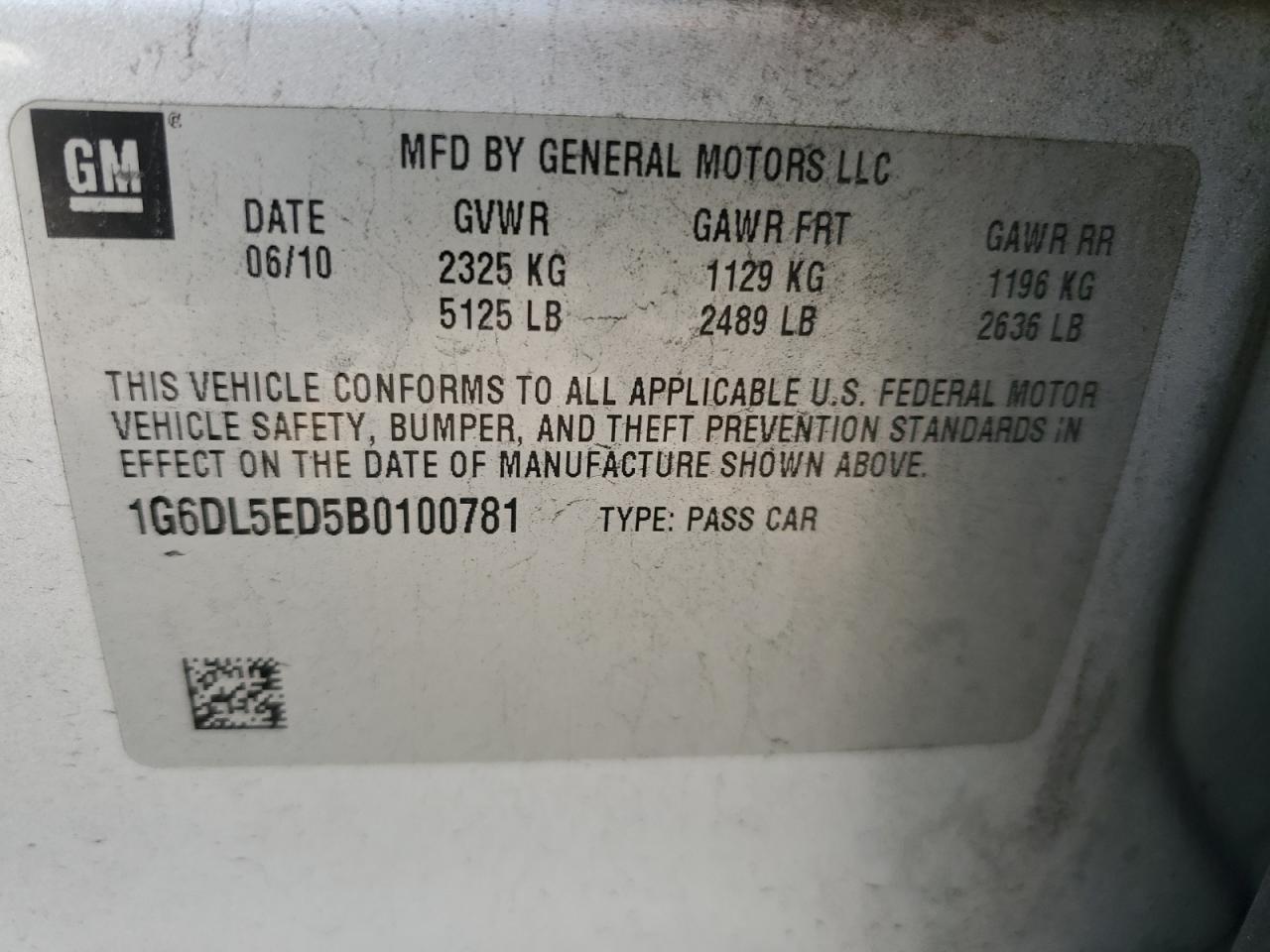 2011 Cadillac Cts Performance Collection VIN: 1G6DL5ED5B0100781 Lot: 92494785