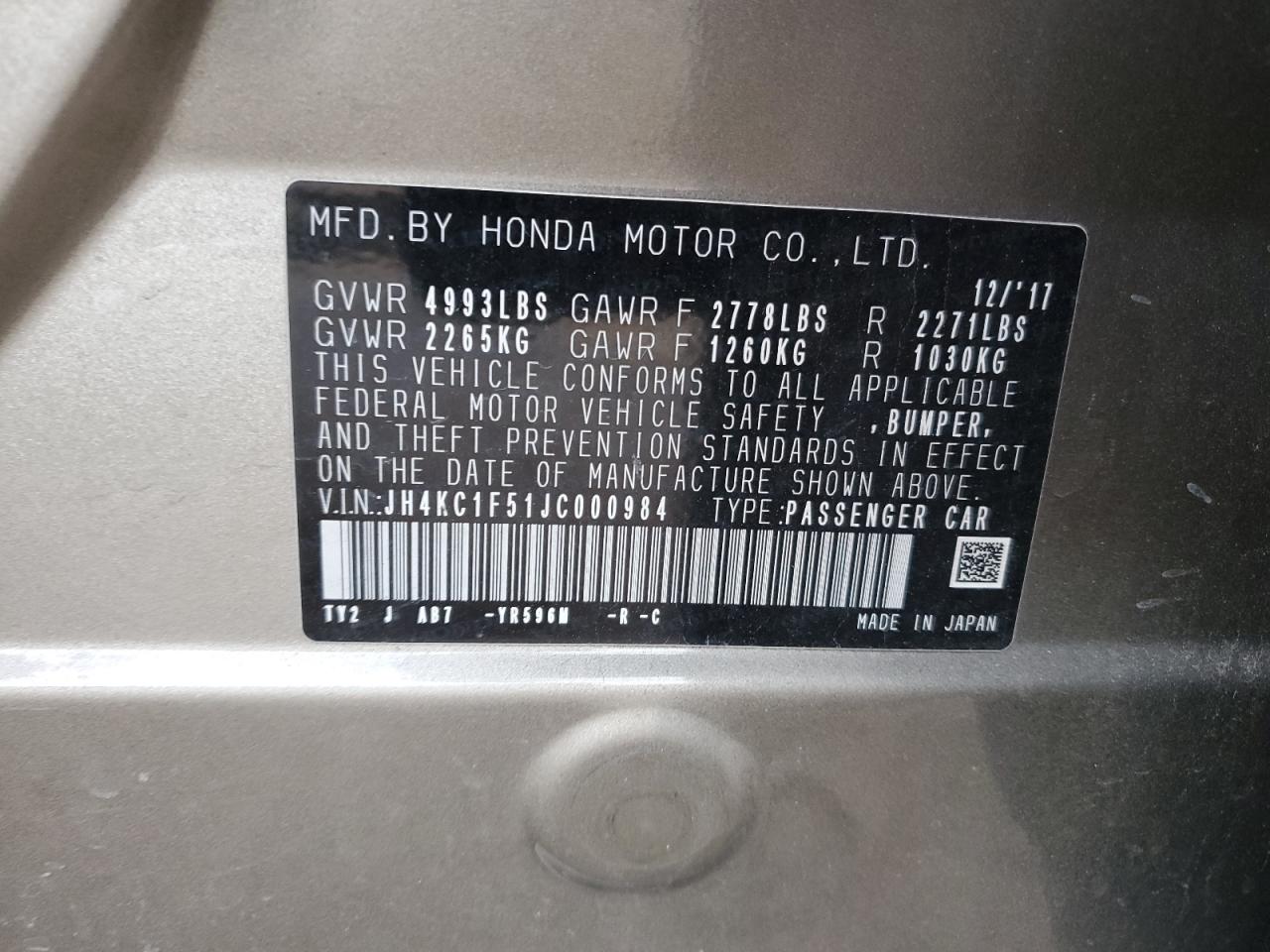 2018 Acura Rlx Tech VIN: JH4KC1F51JC000984 Lot: 91892985