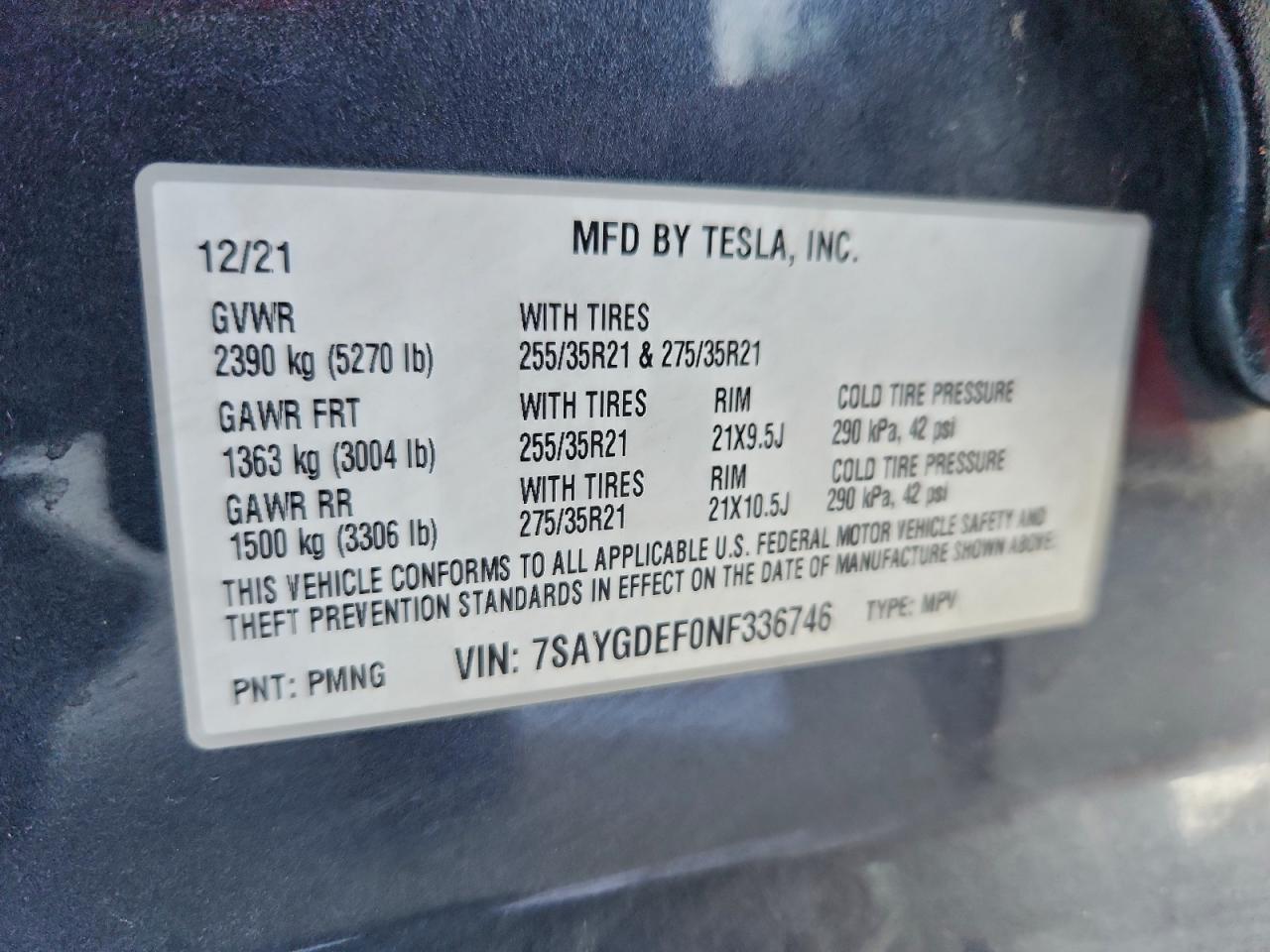 2022 Tesla Model Y VIN: 7SAYGDEF0NF336746 Lot: 93502025