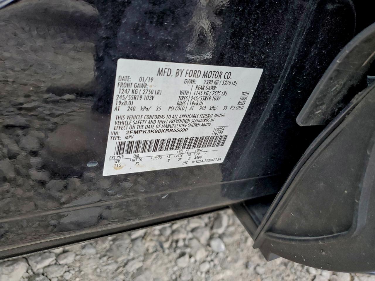 2019 Ford Edge Titanium VIN: 2FMPK3K98KBB55690 Lot: 93619695