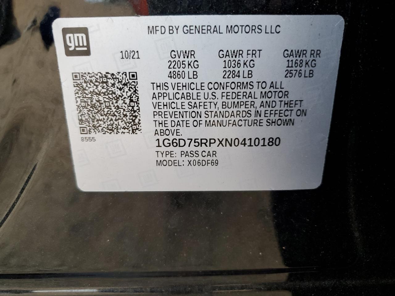 2022 Cadillac Ct4-V Blackwing VIN: 1G6D75RPXN0410180 Lot: 92061795