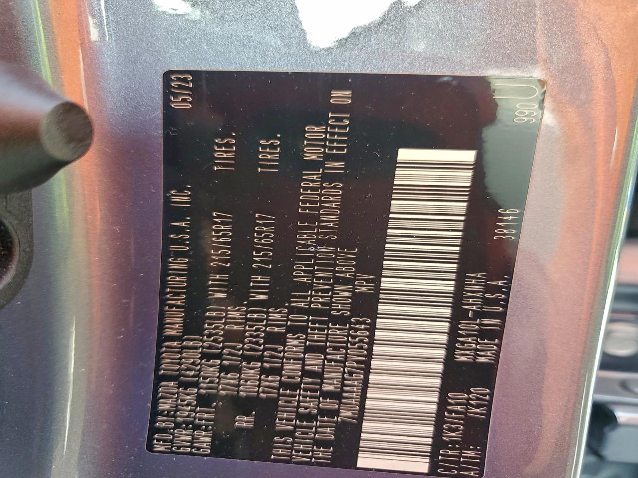 2023 Toyota Corolla Cross L VIN: 7MUAAAAG7PV055643 Lot: 93307565