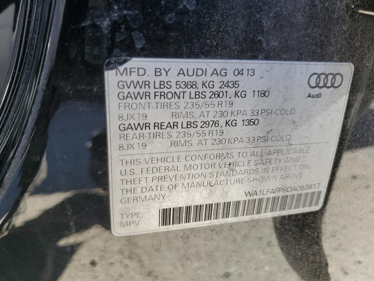 2013 Audi Q5 Premium Plus VIN: WA1LFAFP6DA093817 Lot: 90076235