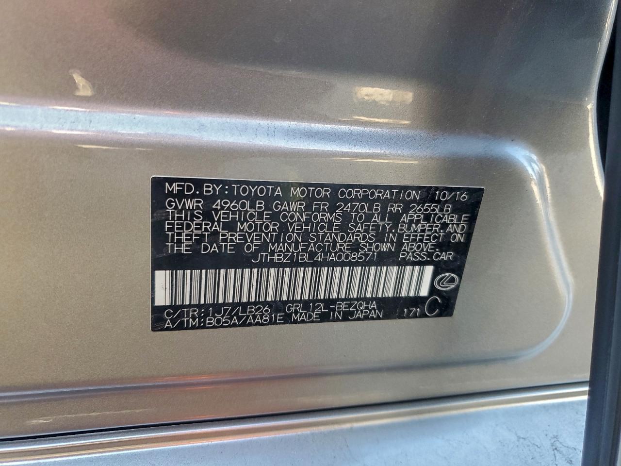 2017 Lexus Gs 350 Base VIN: JTHBZ1BL4HA008571 Lot: 94144085