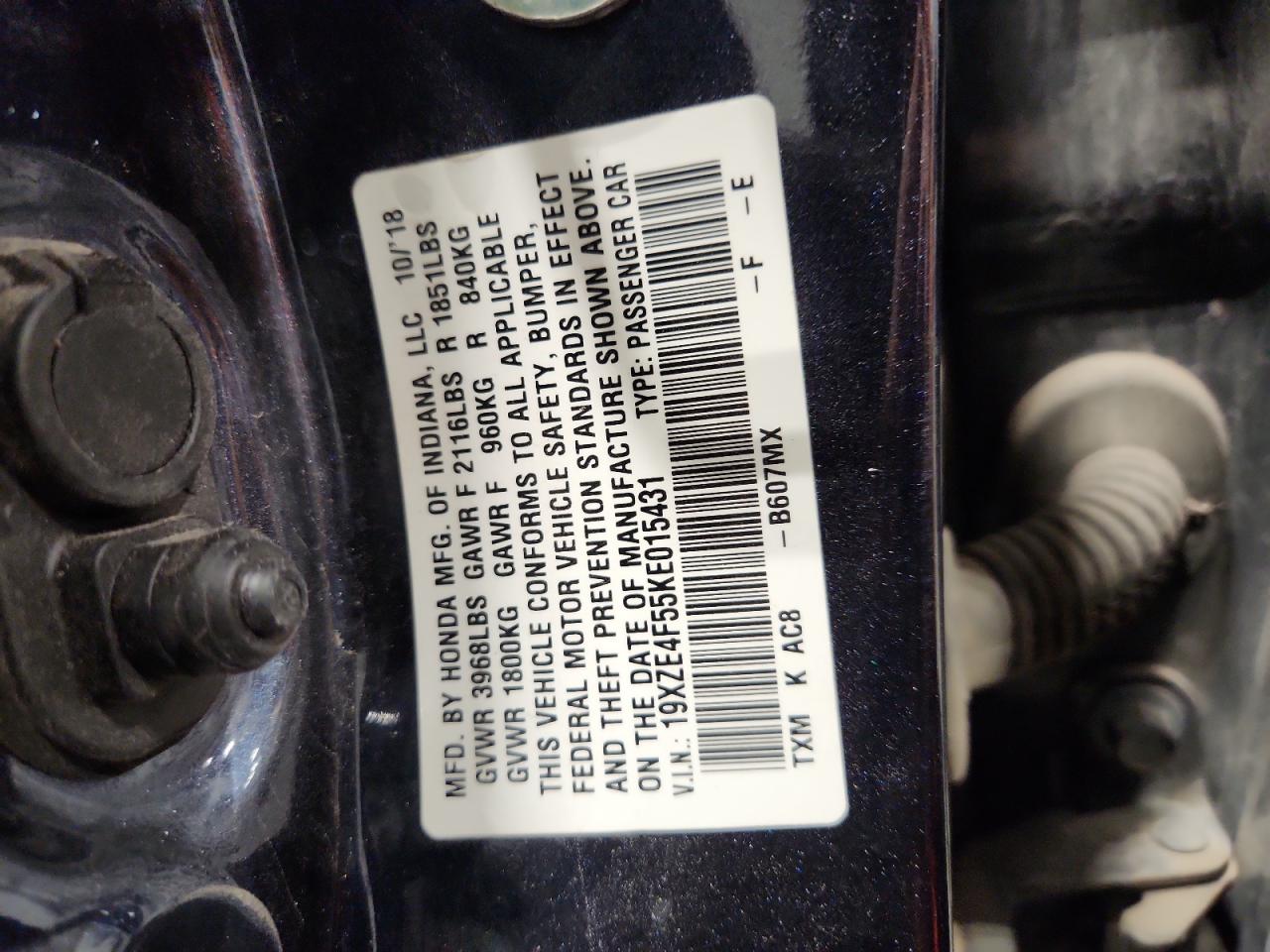 2019 Honda Insight Ex VIN: 19XZE4F55KE015431 Lot: 92923845