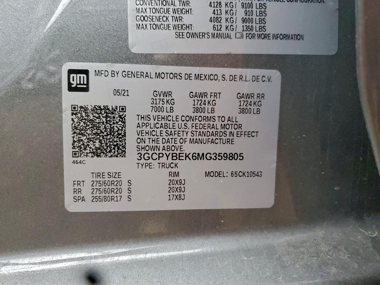 2021 Chevrolet Silverado K1500 Custom VIN: 3GCPYBEK6MG359805 Lot: 93822225