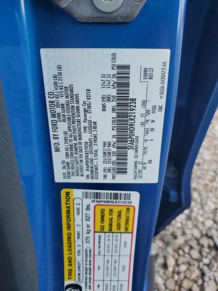 2020 Ford Fusion Se VIN: 3FA6P0HD9LR219238 Lot: 92492685