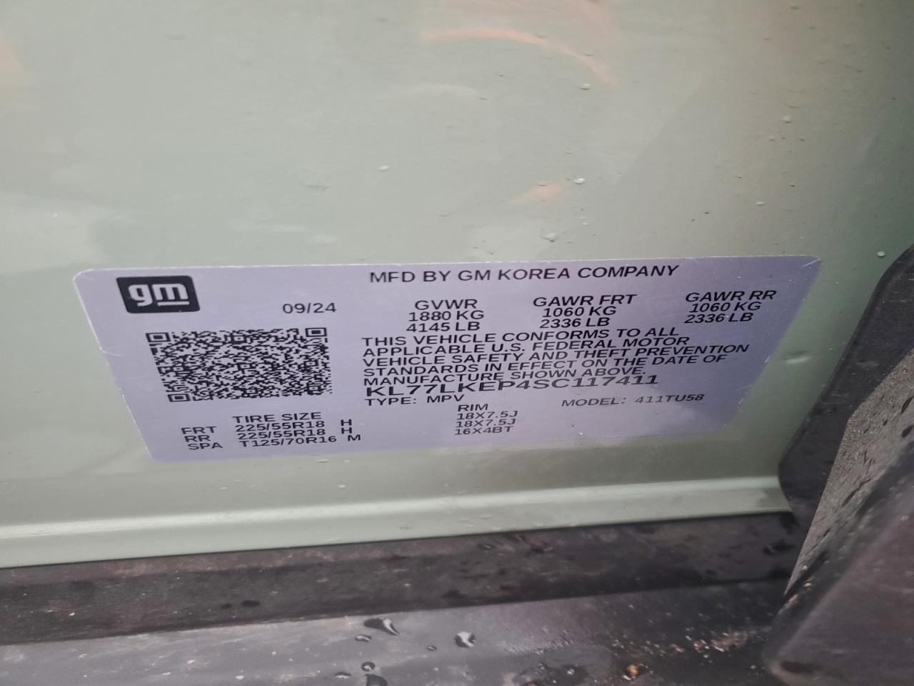 2025 Chevrolet Trax Activ VIN: KL77LKEP4SC117411 Lot: 94524725