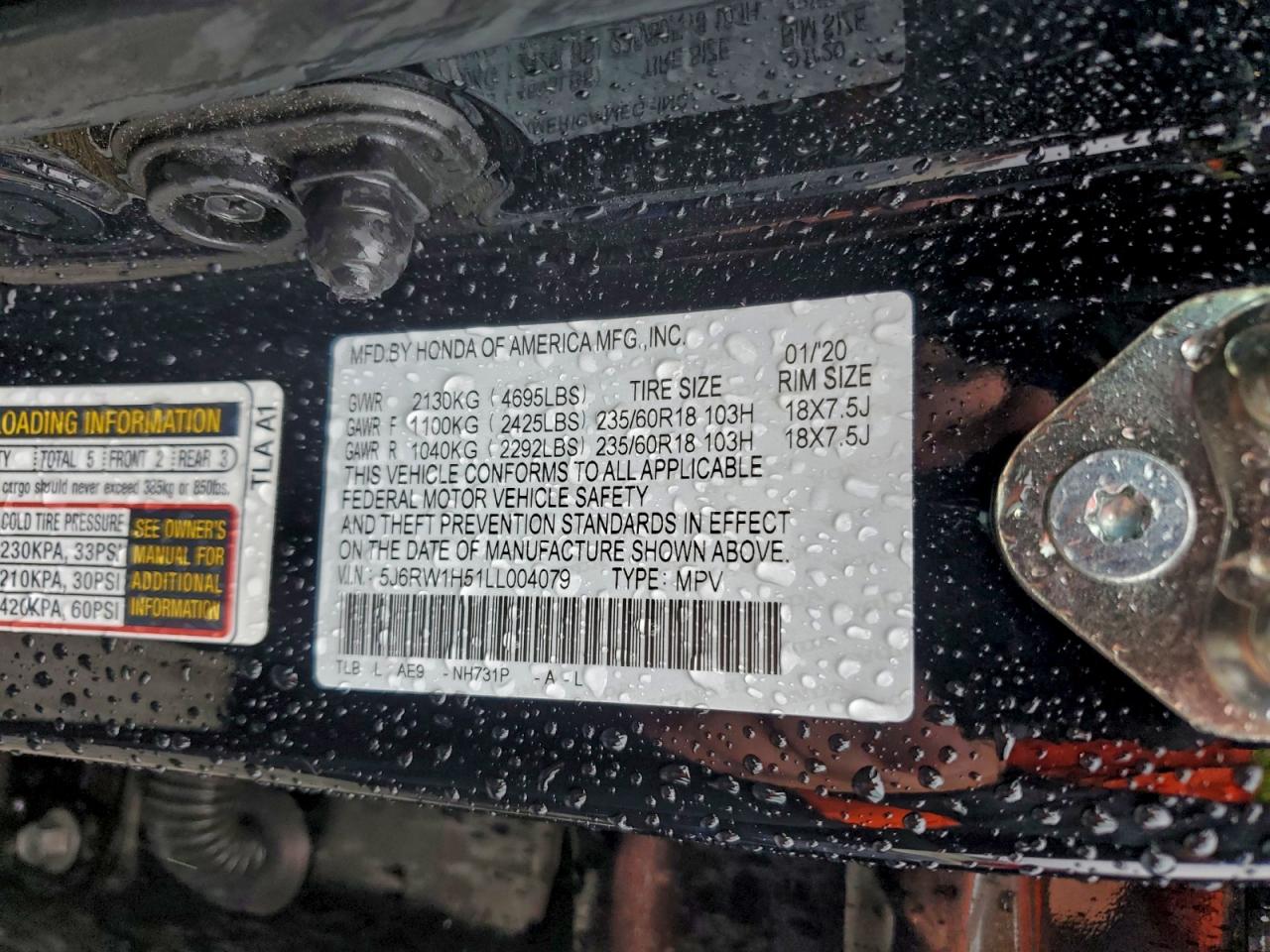 2020 Honda Cr-V Ex VIN: 5J6RW1H51LL004079 Lot: 94438575