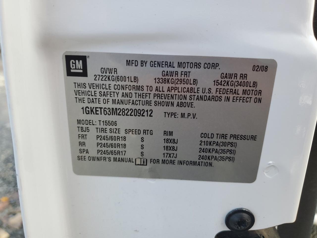 2008 GMC Envoy Denali VIN: 1GKET63M282209212 Lot: 91652835