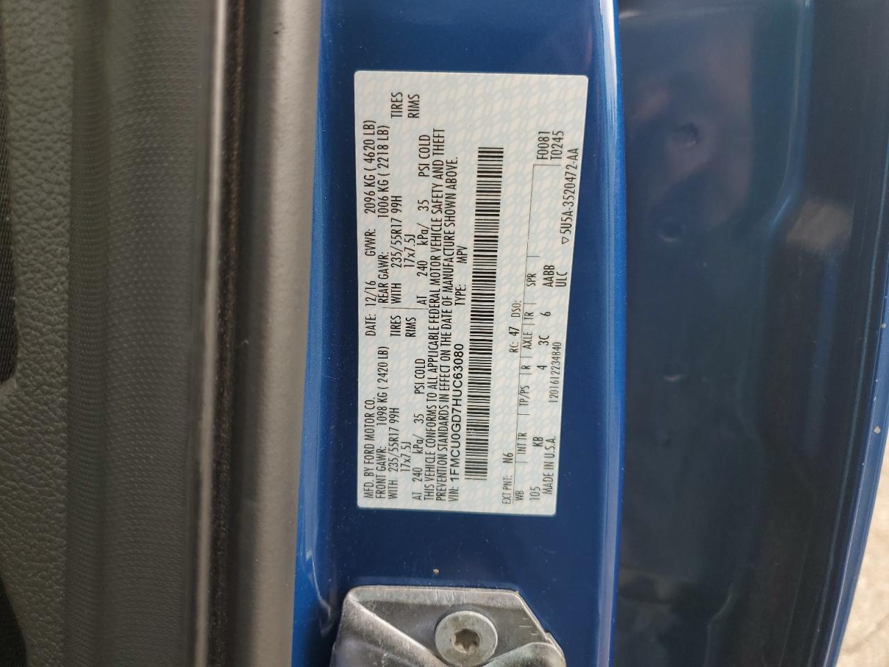 2017 Ford Escape Se VIN: 1FMCU0GD7HUC63080 Lot: 92862275