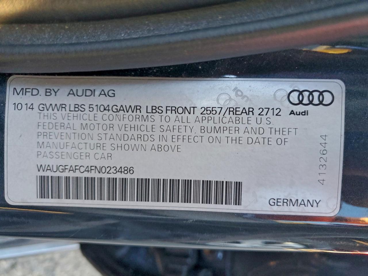 2015 Audi A6 Premium Plus VIN: WAUGFAFC4FN023486 Lot: 93895535