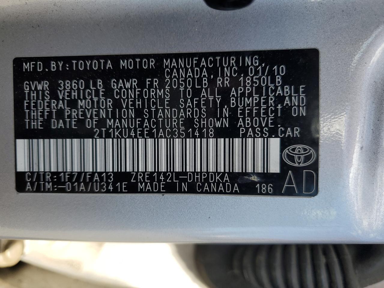 2010 Toyota Corolla Matrix VIN: 2T1KU4EE1AC351418 Lot: 93098565