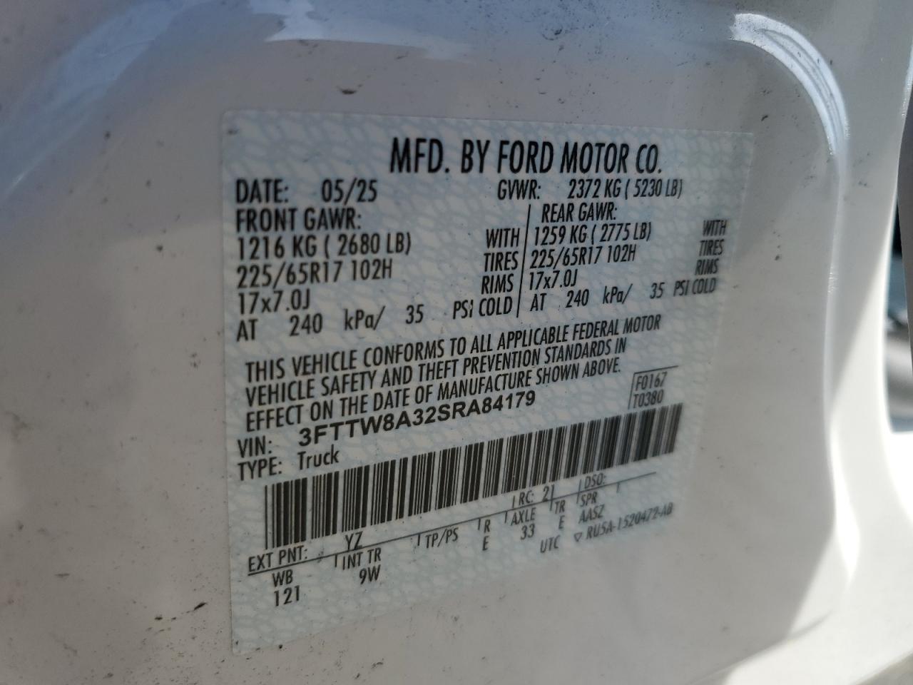 2025 Ford Maverick Xl VIN: 3FTTW8A32SRA84179 Lot: 93174305