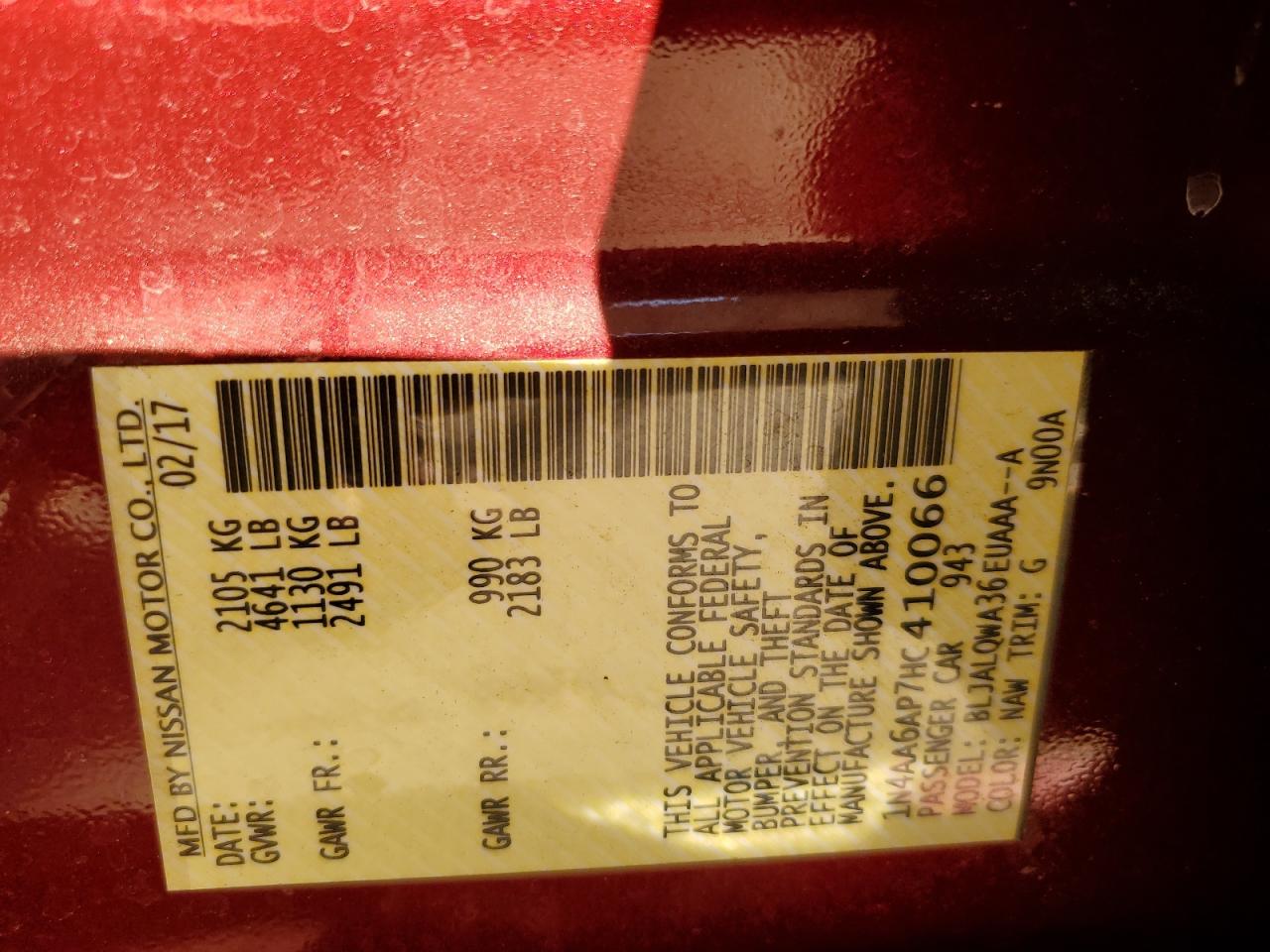 2017 Nissan Maxima 3.5S VIN: 1N4AA6AP7HC410066 Lot: 91837265