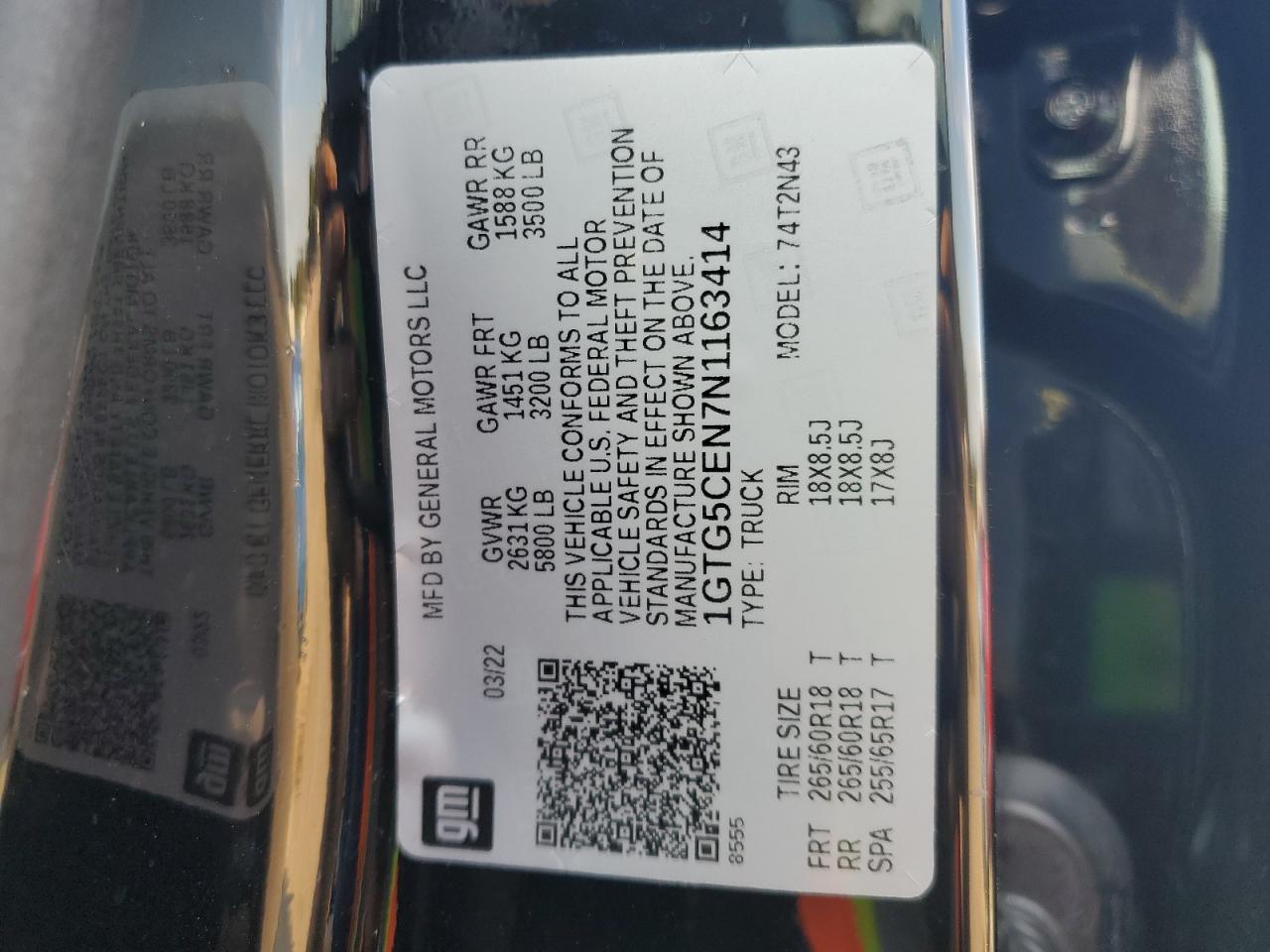 2022 GMC Canyon Elevation VIN: 1GTG5CEN7N1163414 Lot: 92452315