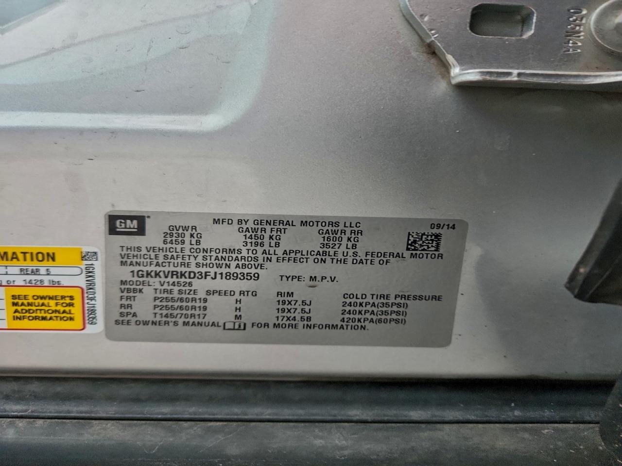 2015 GMC Acadia Slt-1 VIN: 1GKKVRKD3FJ189359 Lot: 93350335