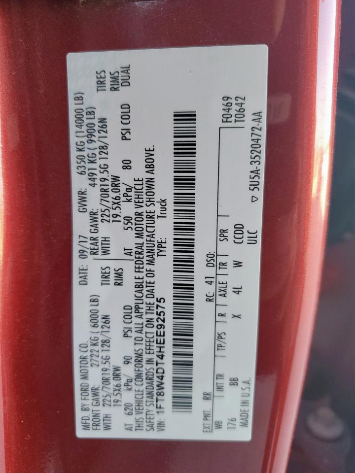 2017 Ford F450 Super Duty VIN: 1FT8W4DT4HEE92575 Lot: 92629645