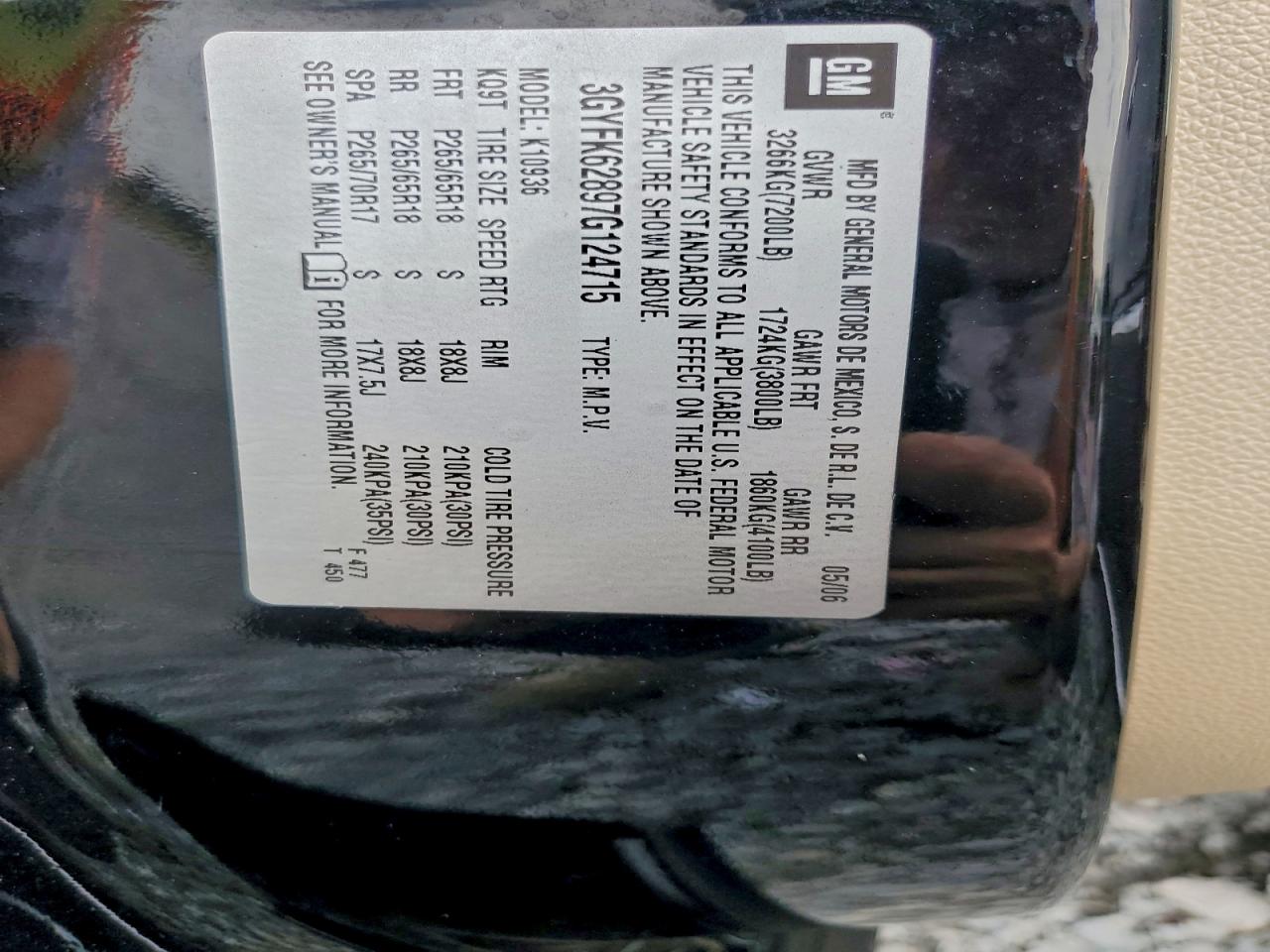 2007 Cadillac Escalade Ext VIN: 3GYFK62897G124715 Lot: 94119385