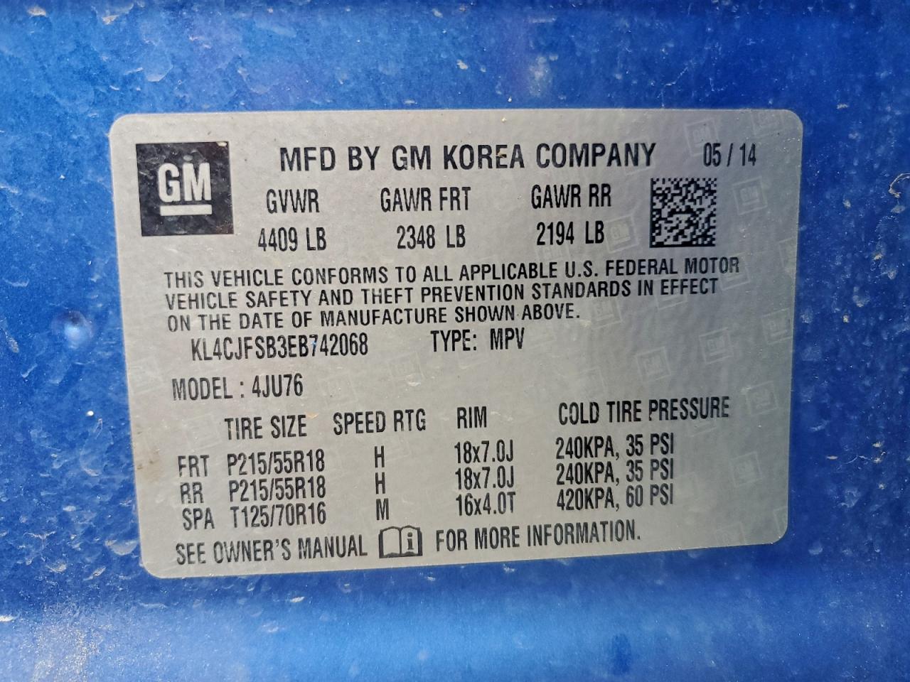 2014 Buick Encore Convenience VIN: KL4CJFSB3EB742068 Lot: 93728455