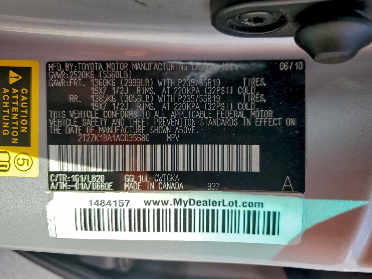 2010 Lexus Rx 350 VIN: 2T2ZK1BA1AC035680 Lot: 89661145