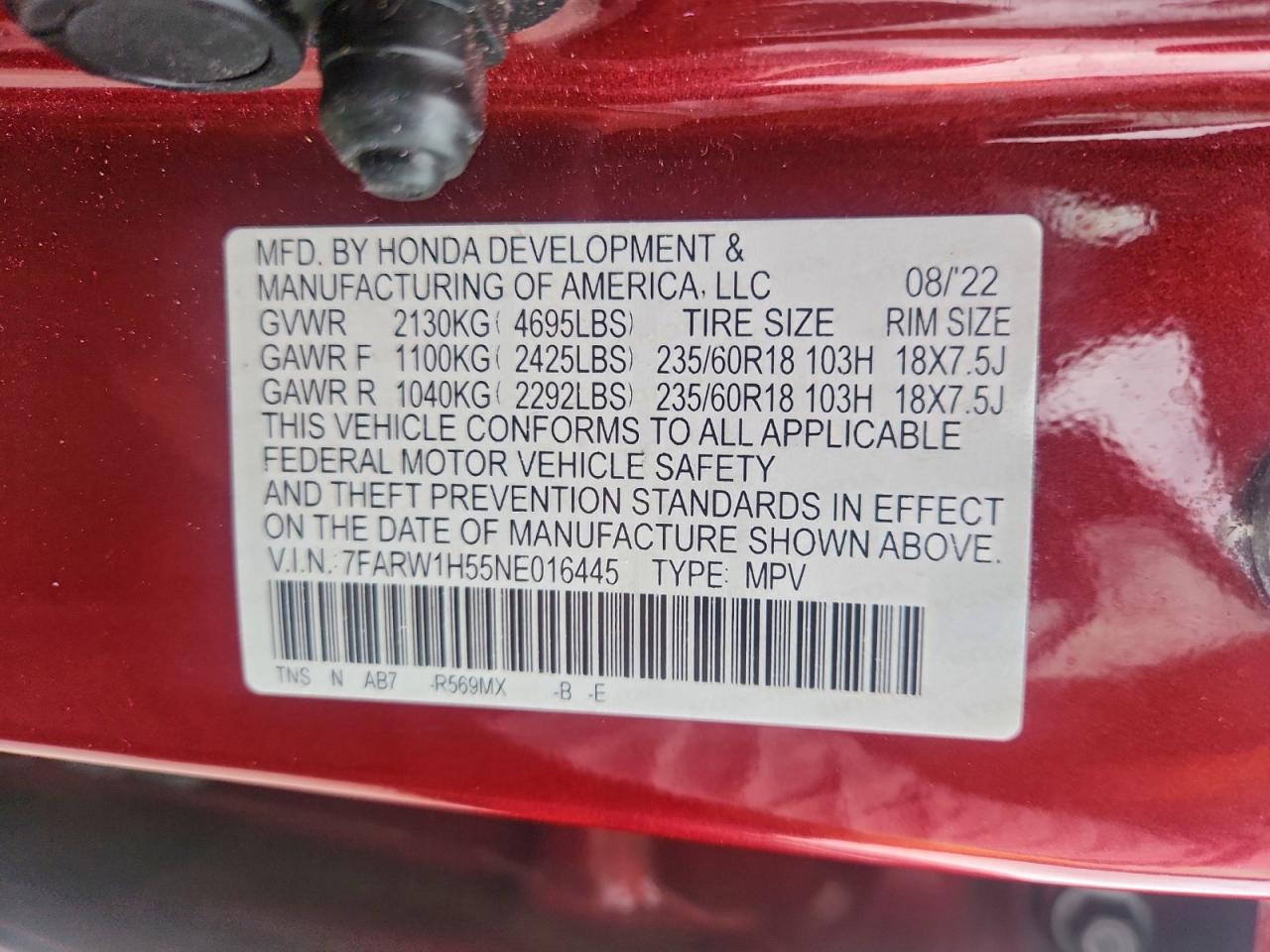 2022 Honda Cr-V Ex VIN: 7FARW1H55NE016445 Lot: 93961245