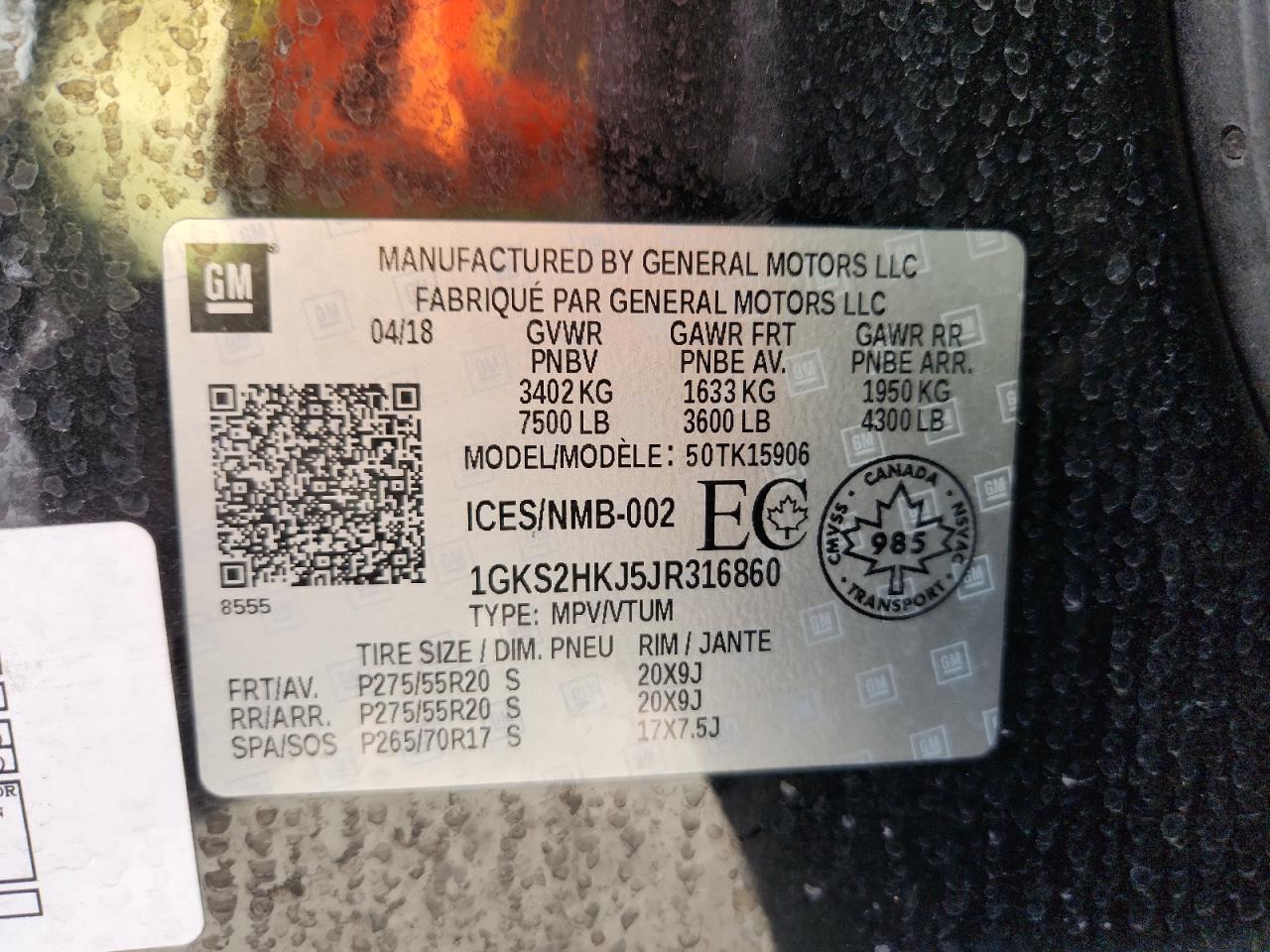 2018 GMC Yukon Xl Denali VIN: 1GKS2HKJ5JR316860 Lot: 87470255