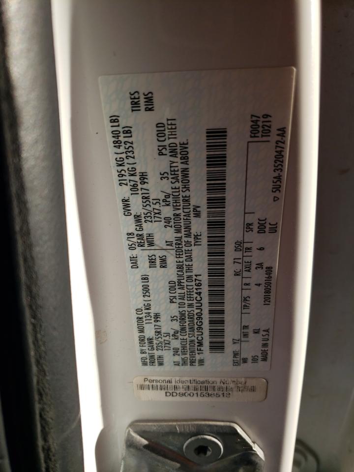 2018 Ford Escape Se VIN: 1FMCU9G90JUC41671 Lot: 92196445