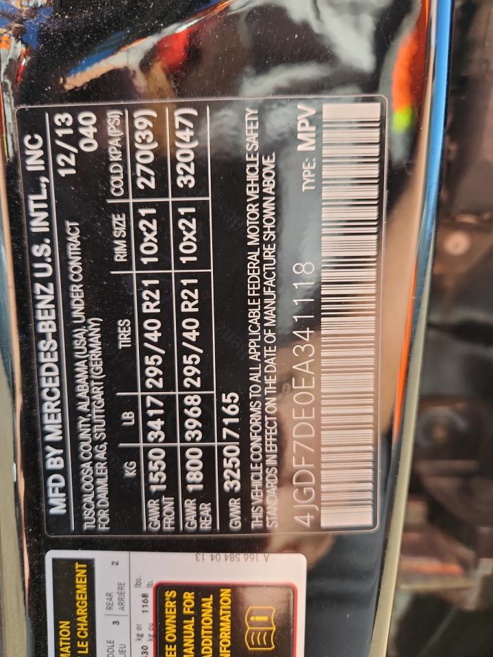 2014 Mercedes-Benz Gl 550 4Matic VIN: 4JGDF7DE0EA341118 Lot: 91645065