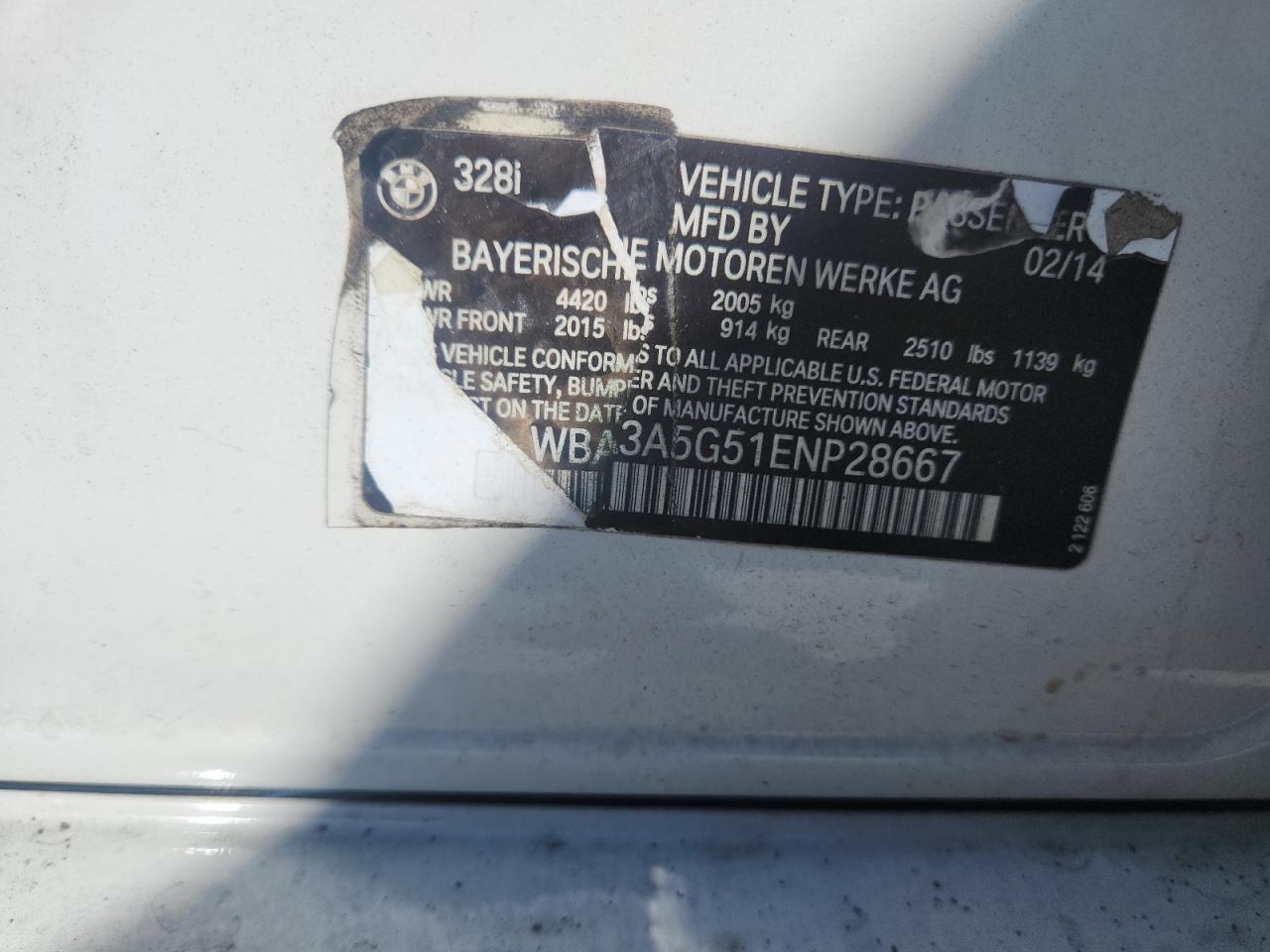 2014 BMW 328 I VIN: WBA3A5G51ENP28667 Lot: 93197725